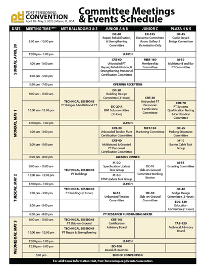 2022 PTI Convention Committee Meetings & Events Schedule